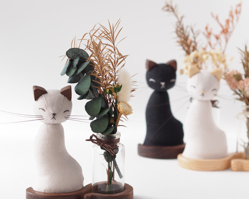 ハンドメイド　お花ねこ　きのこ　ミニチュア　作家 きのこ家 置物 可愛い キノコハウス オブジェ インテリア雑貨 樹脂