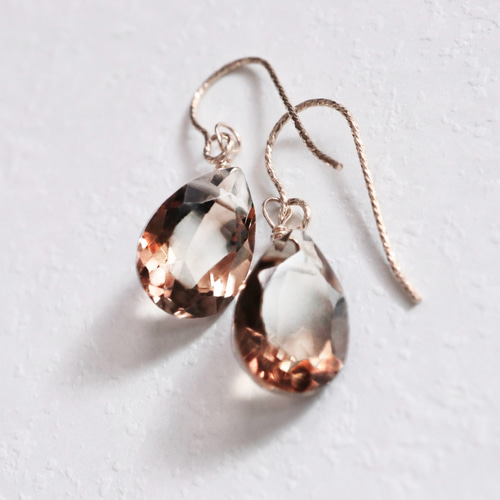 天然石雫型スモーキークォーツのシンプルピアス 14kgf