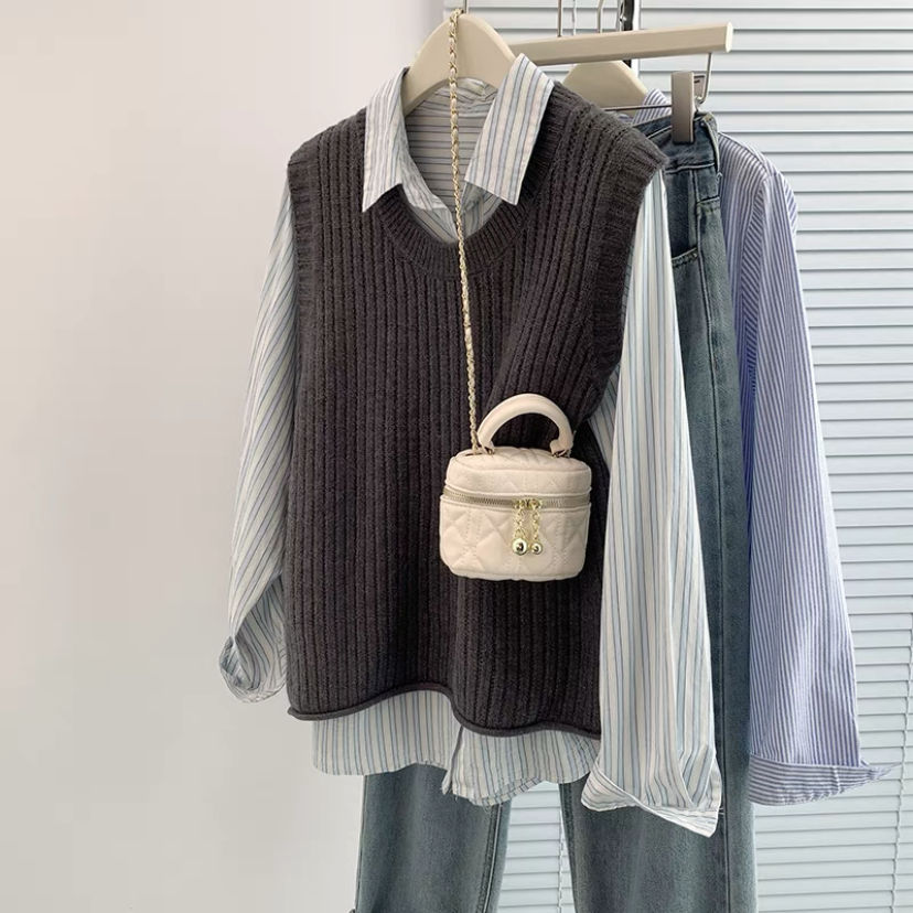 春、ニットベスト、レディース、 ゆったり、秋冬