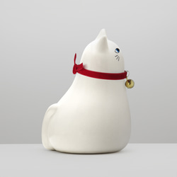 《再販》lucky cat “mew”（ミュー）宝来鈴付き（磁器・招き猫） 2枚目の画像