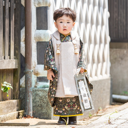モリス　いちご泥棒2色使用3歳被布着物セット　ベレー帽付 セパレート着物】3歳被布着物4点セット【William Morris／いちご泥棒