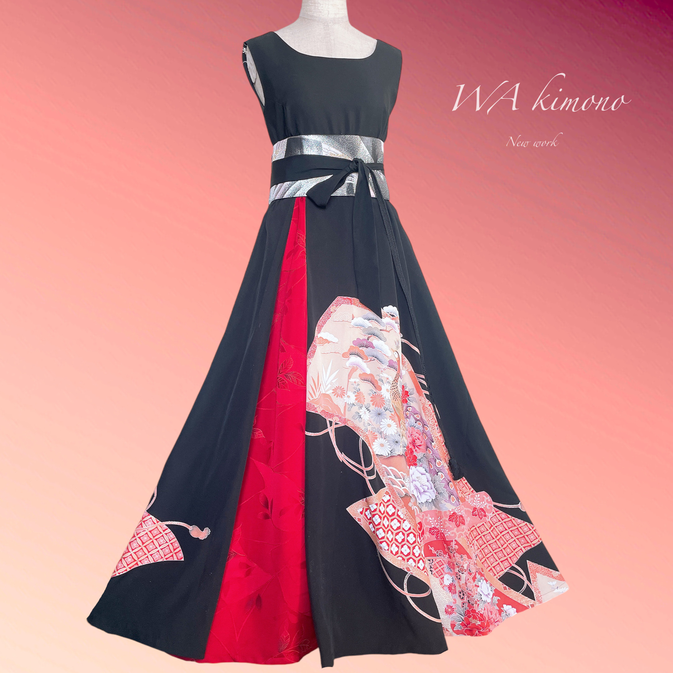 438 着物リメイクロングワンピース　色留袖 438 着物リメイクロングワンピース 色留袖