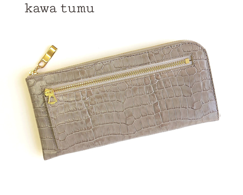 お値下げ！kawa tumu L字ファスナー財布　ゴールド スリムで軽く大容量な長財布(シャンパンゴールド)カード入れは14