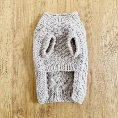 犬用アラン編みセーター♢﻿ダイヤ模様＋命の木♢﻿サンドベージュ