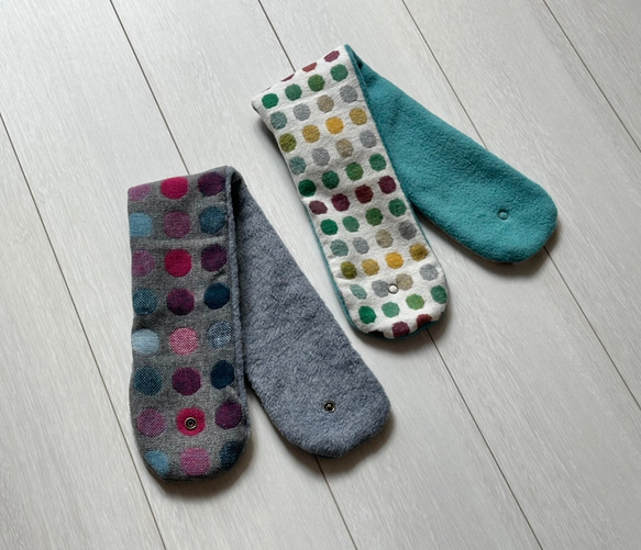 クリスマス特価●まるでカイロ●24時間つけたいネックウォーマーマフラー　カラフルドット　お子様から女性ボタンワンタッチ 4枚目の画像