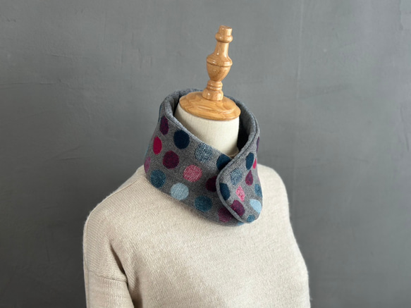 クリスマス特価●まるでカイロ●24時間つけたいネックウォーマーマフラー　カラフルドット　お子様から女性ボタンワンタッチ 10枚目の画像