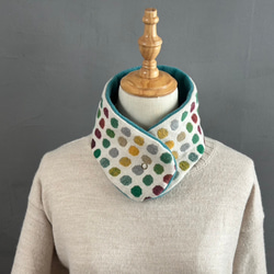 クリスマス特価●まるでカイロ●24時間つけたいネックウォーマーマフラー　カラフルドット　お子様から女性ボタンワンタッチ 6枚目の画像