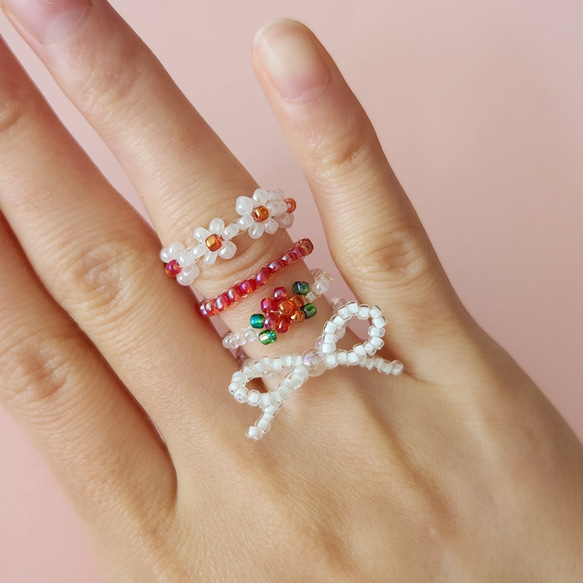 いちこ様 リング5点 まるでいちごなビーズリング 4点セット 指輪・リング moco 通販