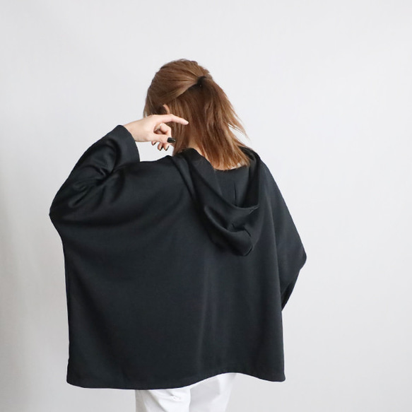 ＊ラスト４　最終ＳＡＬＥ　ジャージ伸縮ストレッチ生地　プルオーバー ゆったりワイド フーディー パーカー黒H51C 6枚目の画像