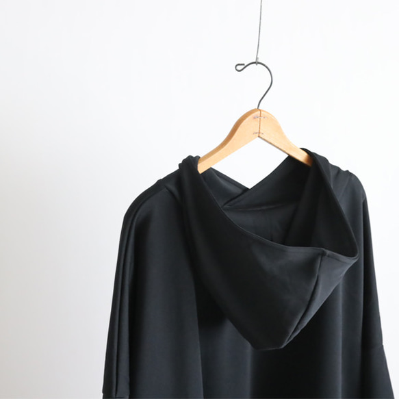 ＊ラスト４　最終ＳＡＬＥ　ジャージ伸縮ストレッチ生地　プルオーバー ゆったりワイド フーディー パーカー黒H51C 9枚目の画像