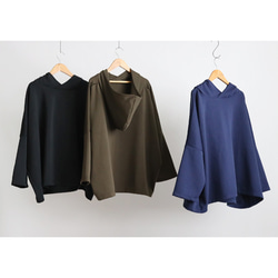 ＊ラスト４　最終ＳＡＬＥ　ジャージ伸縮ストレッチ生地　プルオーバー ゆったりワイド フーディー パーカー黒H51C 17枚目の画像