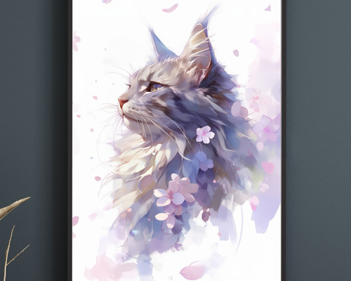 クーポン対象外】 猫の絵 A4サイズ額装付き BAEZ3 メインクーン
