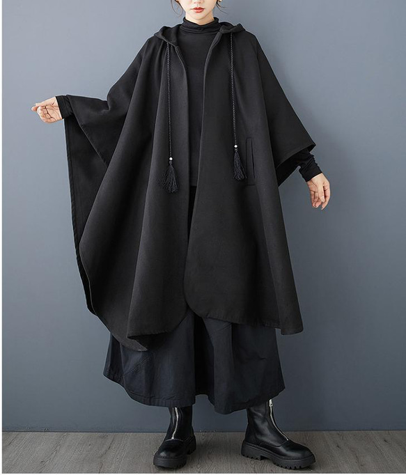 大きいサイズ コート　アウター　レディース 秋冬　フード　春 ポンチョ 長袖 3枚目の画像