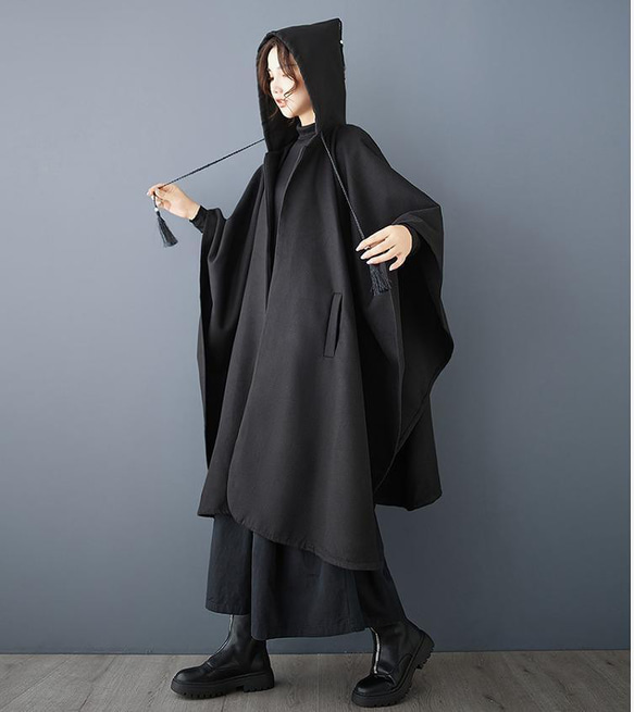 大きいサイズ コート　アウター　レディース 秋冬　フード　春 ポンチョ 長袖 7枚目の画像