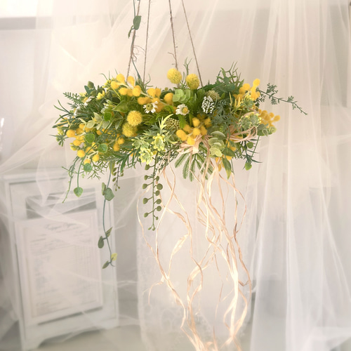 ミモザフライングリース壁掛けリース