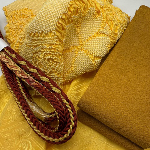 振袖】6445正絹総絞り帯揚げ＆ハンドメイド重ね衿 帯締めセット 振袖