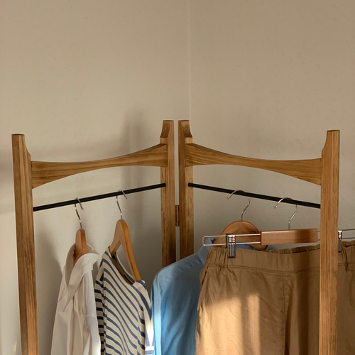 無垢ひのき材】木とアイアンのスタイルハンガーラック ミッド