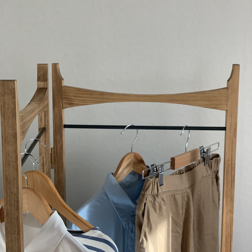 無垢ひのき材】木とアイアンのスタイルハンガーラック ミッド