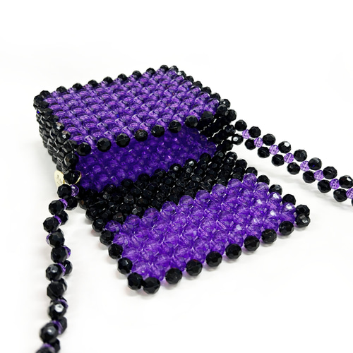 ビーズのミニショルダー purple × black ビーズバッグ