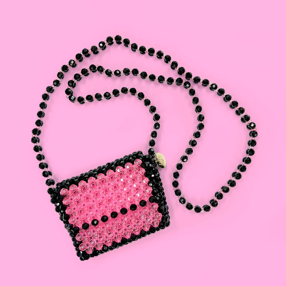 【GUMZZI】ビーズショルダーバックto28688 ビーズのミニショルダー pink × black ビーズバッグ ポシェット