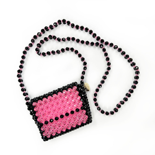 ピンク ビーズ パーティーバッグ ビーズのミニショルダー pink × black ビーズバッグ ポシェット