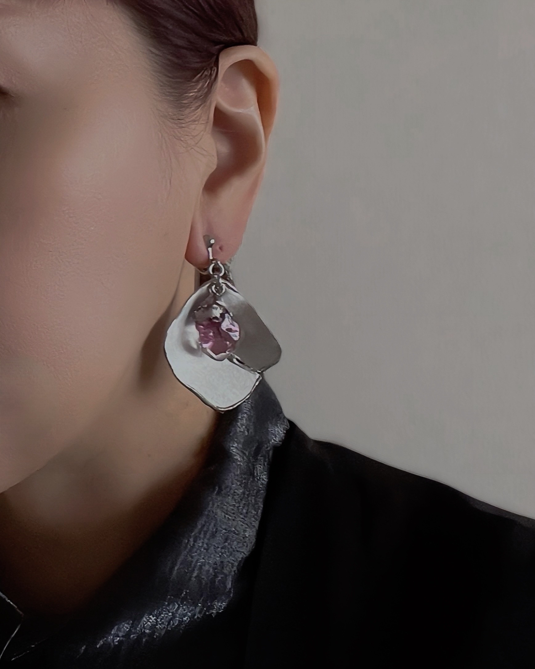 suzu leaf earring【pink×silver】