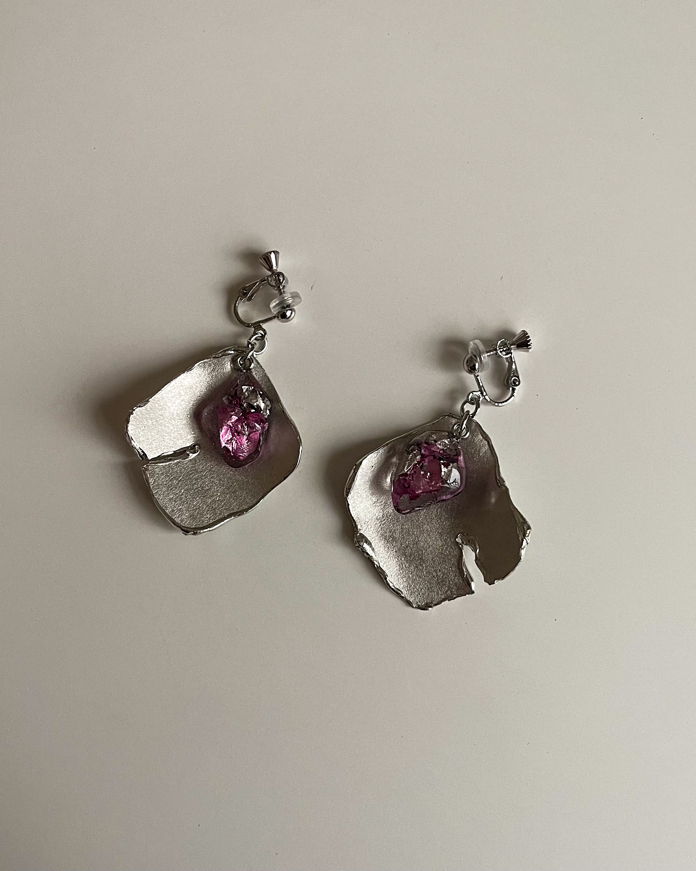 suzu leaf earring【pink×silver】