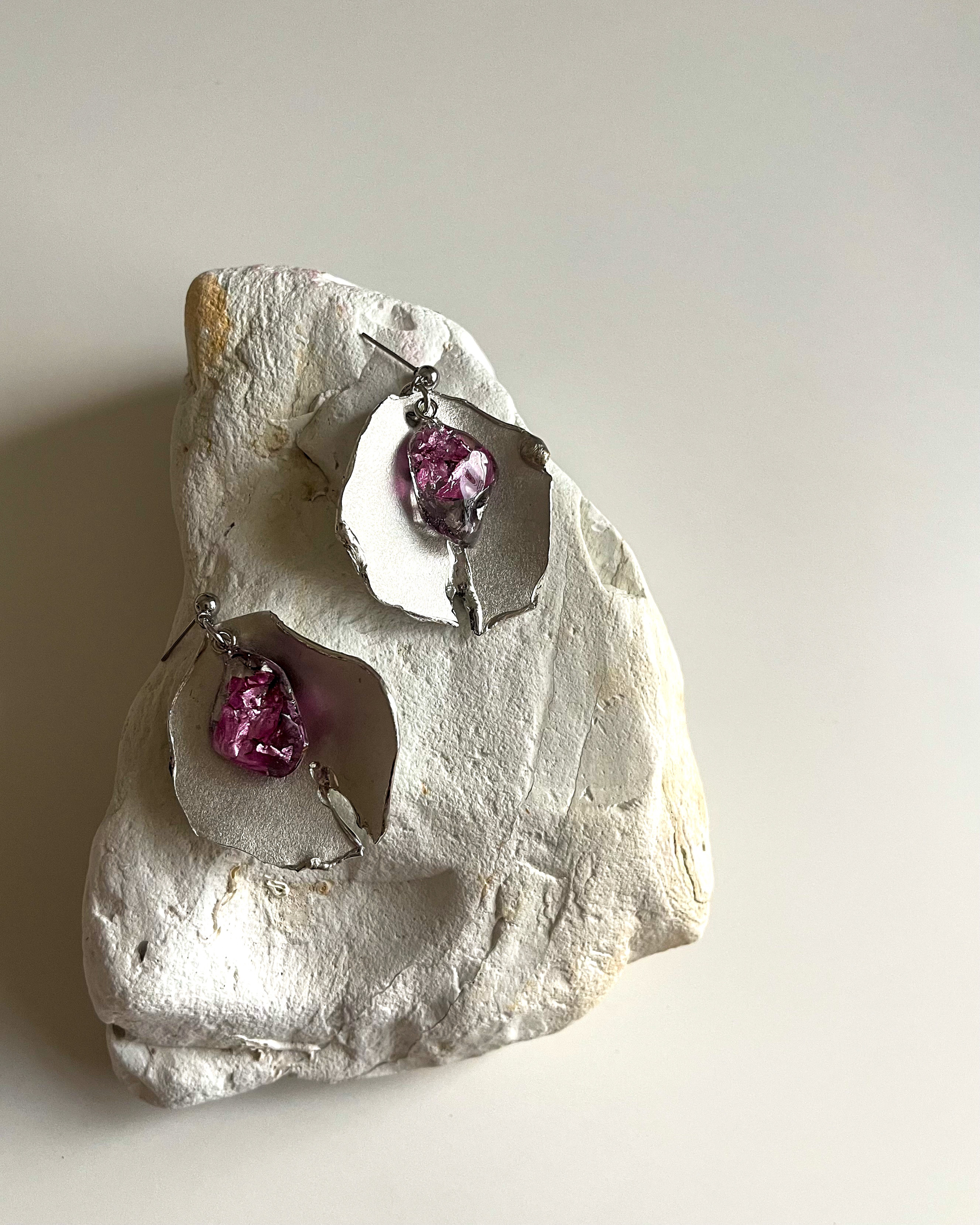 suzu leaf pierce【pink×silver】