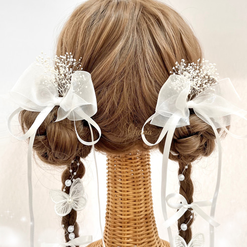 ブライス着物　蝶々づくしヘッドドレス、リボン髪飾りセット ヘッドドレス 髪飾り ヘアアクセサリー 蝶 フォーマル