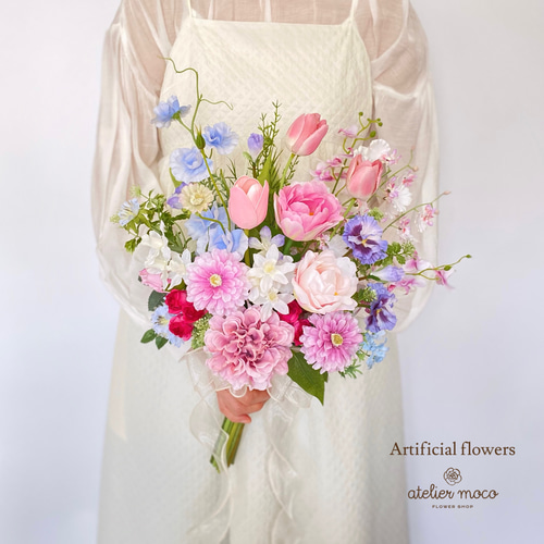 再販　イエロー　ホワイト　ピーチ　チューリップ　ウェディングブーケ　造花　結婚式 生花に見える】チューリップ カラー 春の誕生花2025 ウェディング