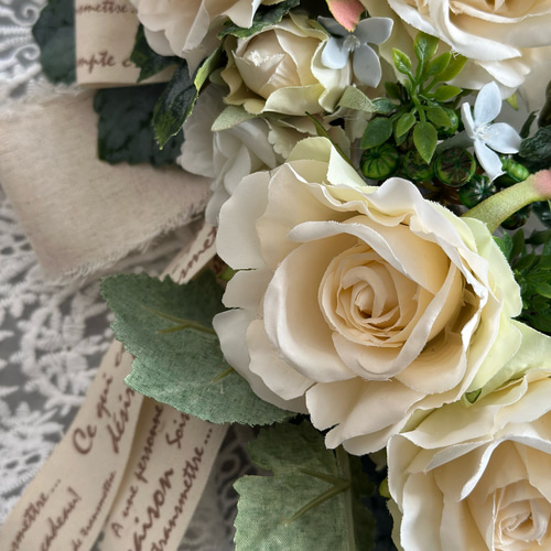 white rose 30cm【リース・ドアリース・玄関リース・造花リース・結婚