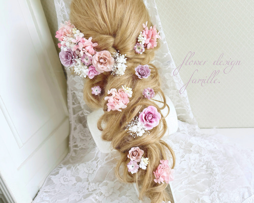 大人可愛いレッドピンクラプンツェル ヘッドパーツ 髪飾り 157.赤&ピンク系♡編みおろしヘア用ヘッドドレス・ラプンツェル