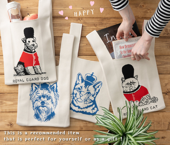 Jubilee ニット マルシェバッグ イギリス ミニトートバッグ 犬 ユニオンジャック JB-toteK-ORG 7枚目の画像