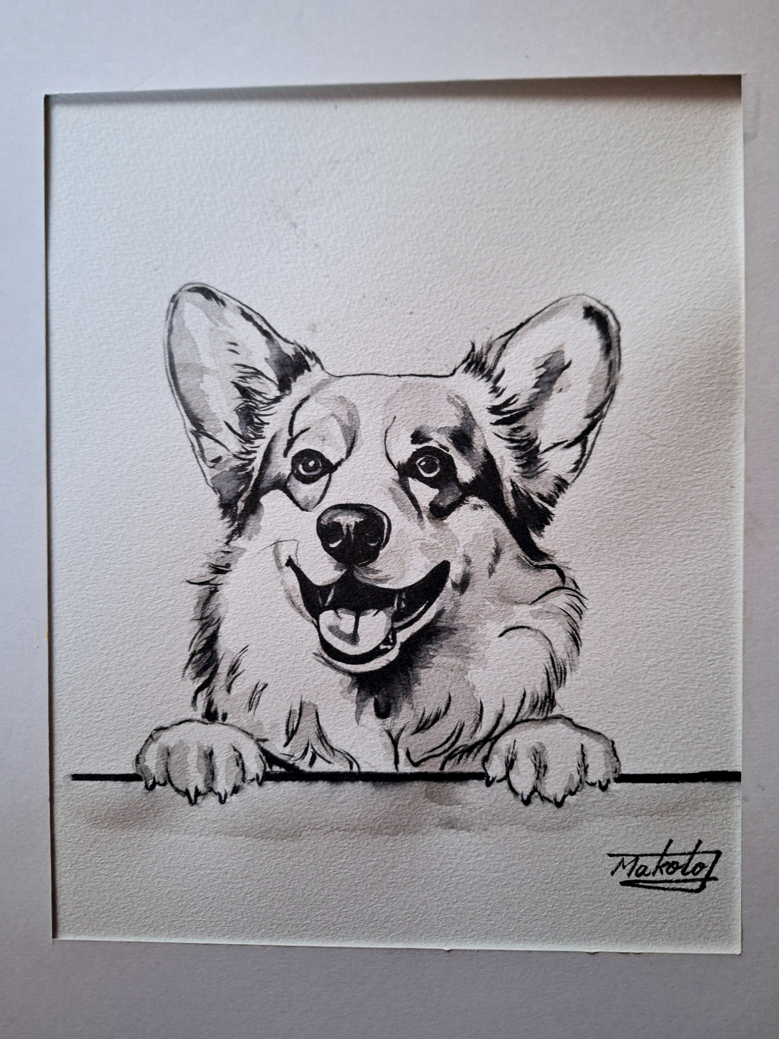 木彫りのコーギー