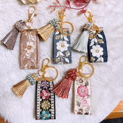 インド刺繍リボン キーホルダー チャーム ハンドメイド タッセル