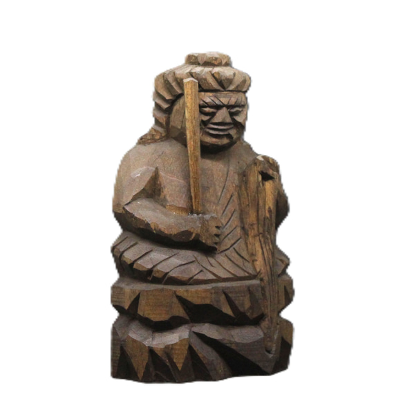 木製・円空仏立像。高さ／15cm。【材質・イチイの木／木彫り　縁起物】。 木製・円空仏立像。高さ／15cm。【材質・イチイの木／木彫り 縁起物