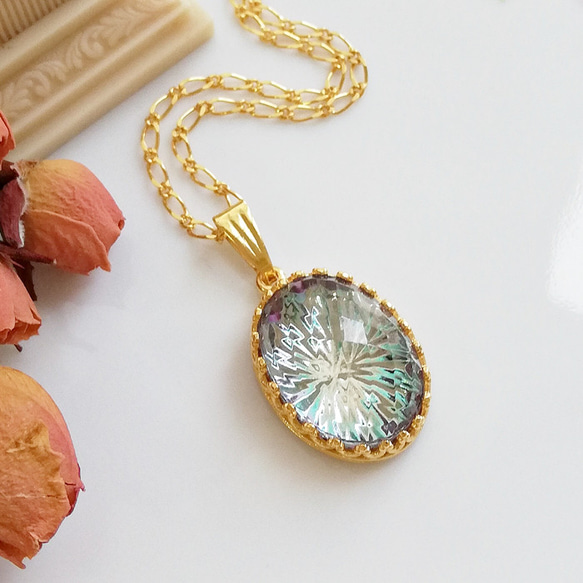 ヴィンテージガラス ヴィトレイルライト オーバル ネックレス