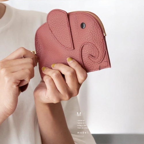 インド製　レザーケース　ゾウ柄 LIZDAYS】ゾウさんモチーフ BOX型小銭入れ ミニ 財布 HAPPY ZO
