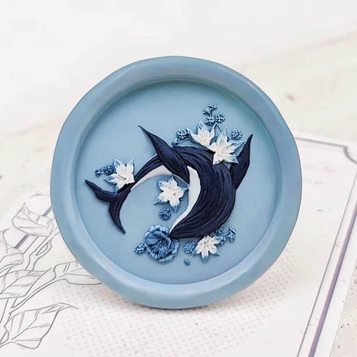 受注可】25mm イルカのダンス シーリングスタンプ ヘッド 海 花 はんこ