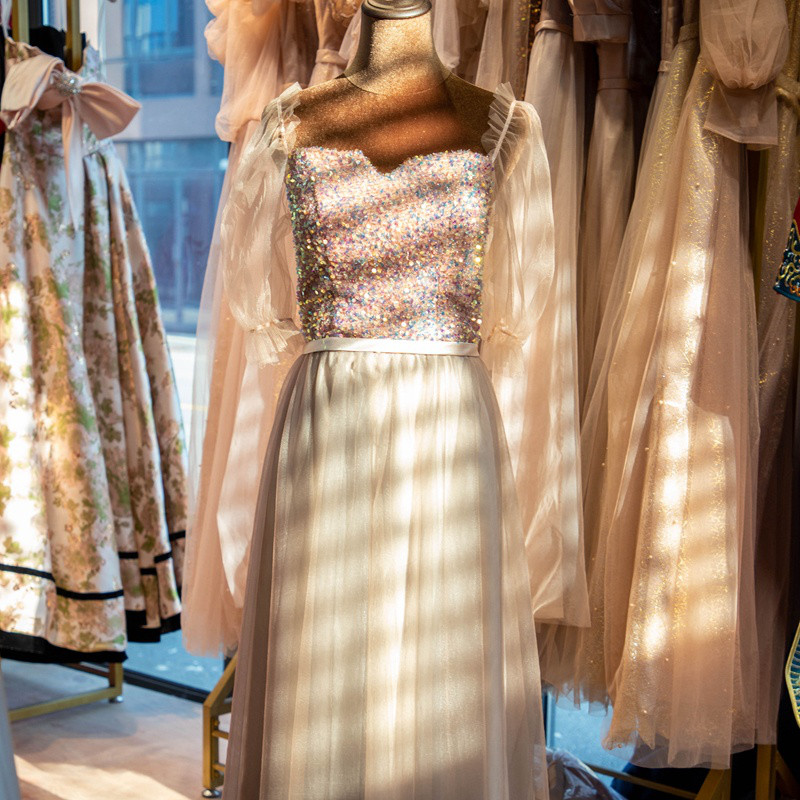 エレガント キラキラ  取り外し袖 カラードレス  ソフトチュール オーダーメイド可能 音楽会 演奏会W02