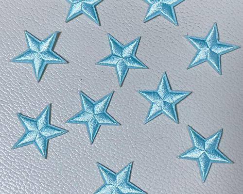 1050.可愛い水色星の刺繍アイロンワッペン10枚セット ワッペン