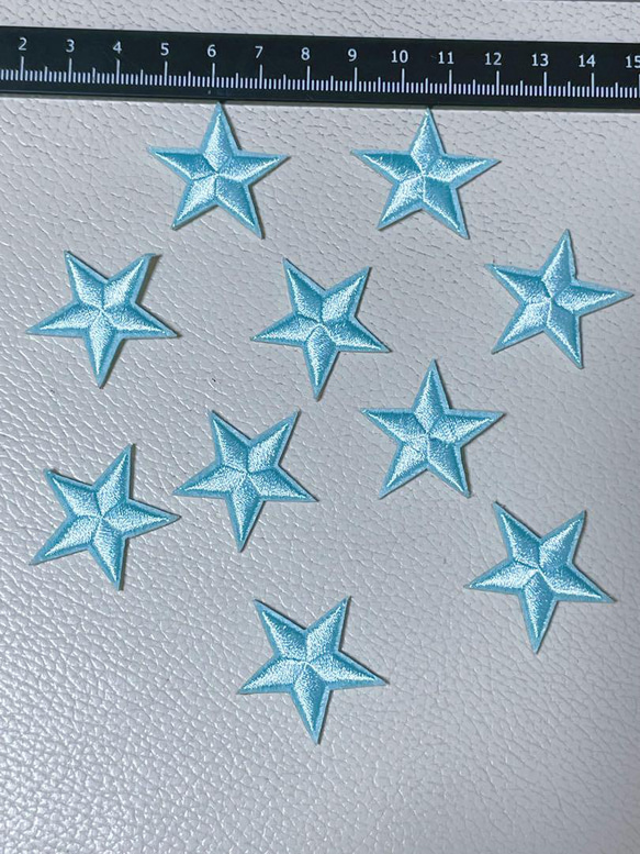1050.可愛い水色星の刺繍アイロンワッペン10枚セット ワッペン