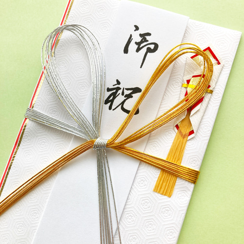 新品・代筆付・大判〜10万円＊ 高級和紙金封【金銀7本花結・亀甲柄