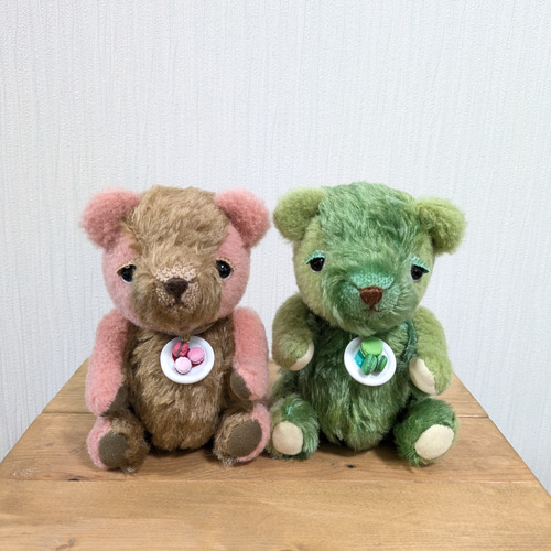 美品）古布テディベア　萌葱色　ピスタチオ テディベア【マカロンちゃん 抹茶ピスタチオ】くまのぬいぐるみ 緑色