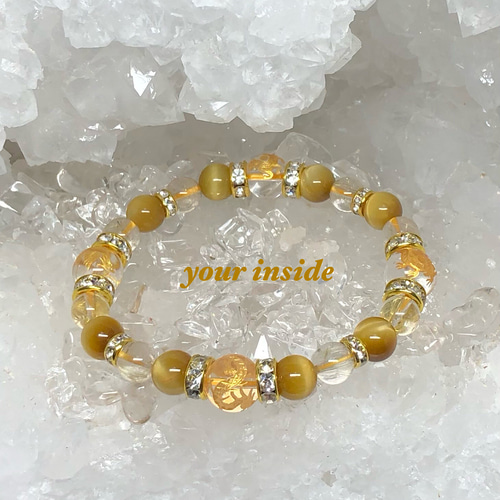 トップクオリティ　ゴールドルチルブレスレット　ギラギラ感美しい　4 四神獣 金色彫り水晶 ルチルクォーツ ゴールデンタイガーアイ 天然石