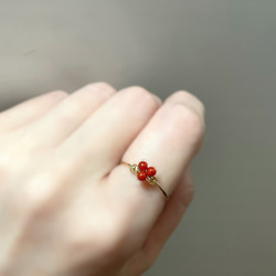 14kgf］赤珊瑚のワイヤーリング 天然石 指輪 ハート 南天 華奢 指輪