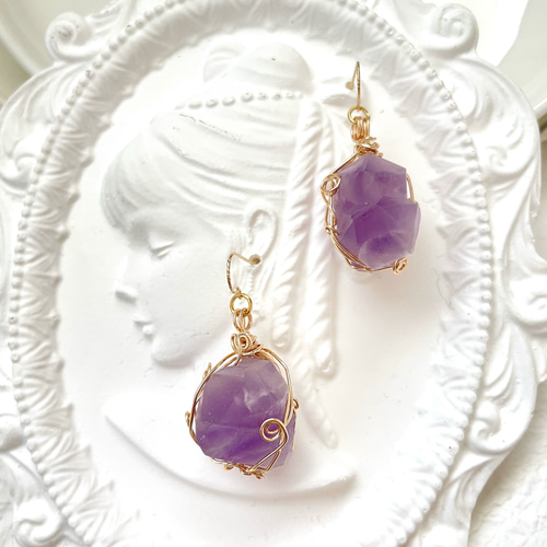 ラベンダーアメジスト ミニクラスター ピアス(天然石 天然石