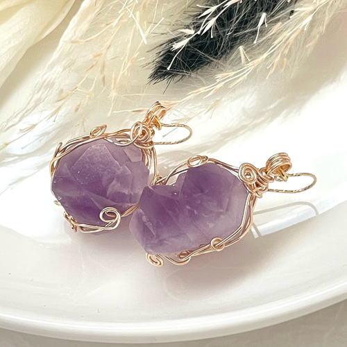 ラベンダーアメジスト ミニクラスター ピアス(天然石 天然石