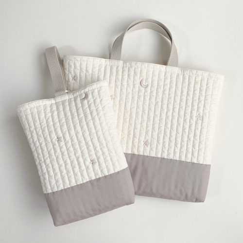 ハート キルト レッスンバッグ 上履き袋 りぼん 刺繍生地 ヌビ