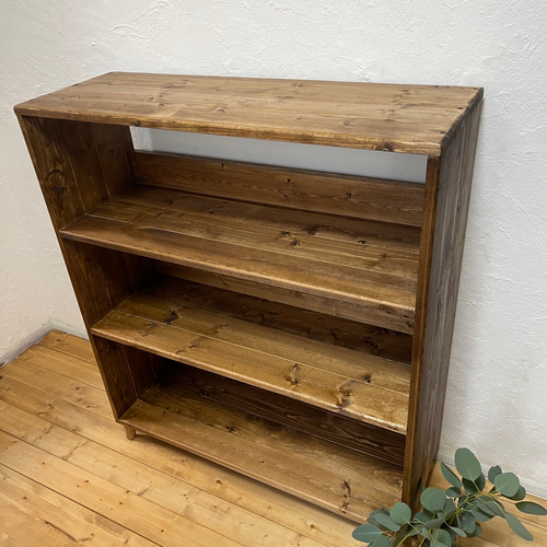 h98w84d26.7 脚付 本棚/ブックシェルフ/キッチンラック/無垢材/収納棚